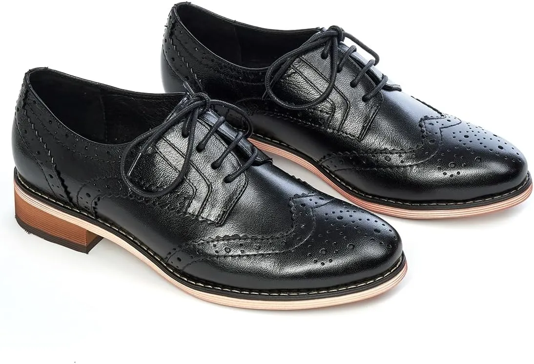 Mona flying Women's Leather Perforated Lace-up Oxfords Brogue Wingtip Derby Shoes for ladis Women