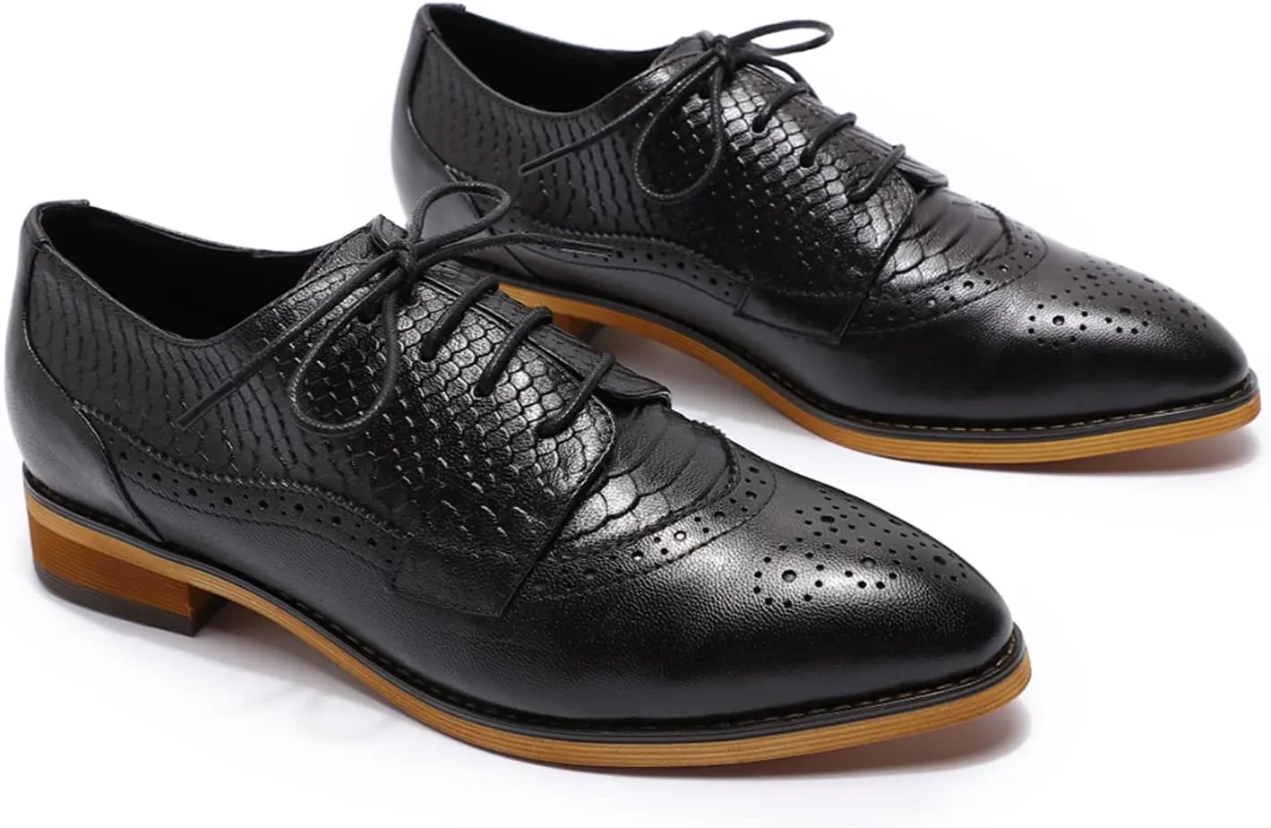 Mona flying Women's Perforated Oxfords Brogue Derby Lace-up Leather Shoes for Ladies