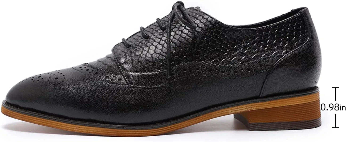Mona flying Women's Perforated Oxfords Brogue Derby Lace-up Leather Shoes for Ladies