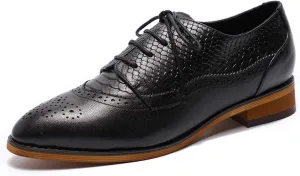 Mona flying Women's Perforated Oxfords Brogue Derby Lace-up Leather Shoes for Ladies