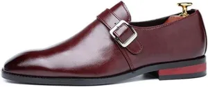 Monk Strap Loafer for Men Square Toe Burnish Slip on Synthetic Leather Low Heel Plain Rubber Sole Formal Men