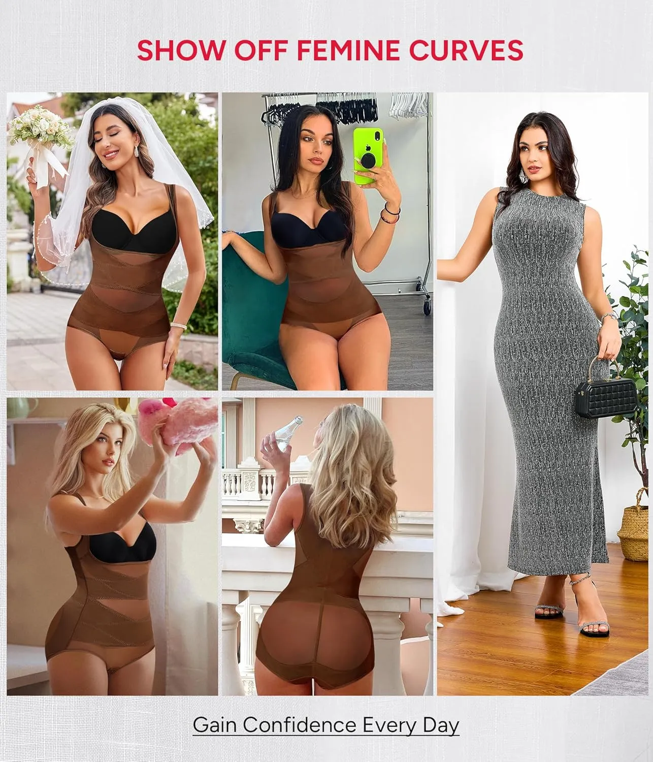 Nebility Shapewear for Women Tummy Control Bodysuit Faja Body Shaper Waist Trainer Snatched Corset Body Suit
