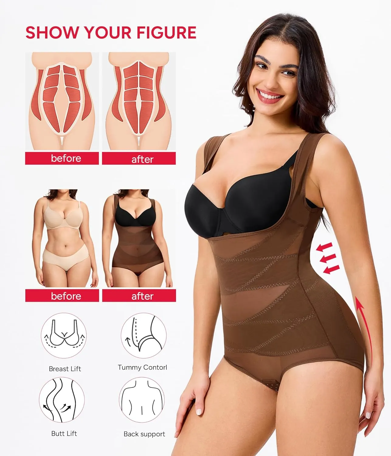 Nebility Shapewear for Women Tummy Control Bodysuit Faja Body Shaper Waist Trainer Snatched Corset Body Suit