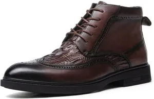 New Lace Up Round Toe Boots For Men Derby Burnished Toe Carved Brogue Win Tip Cowhide Leather Anti-slip Slip Resistant Wearable Stylish Classic Fashion