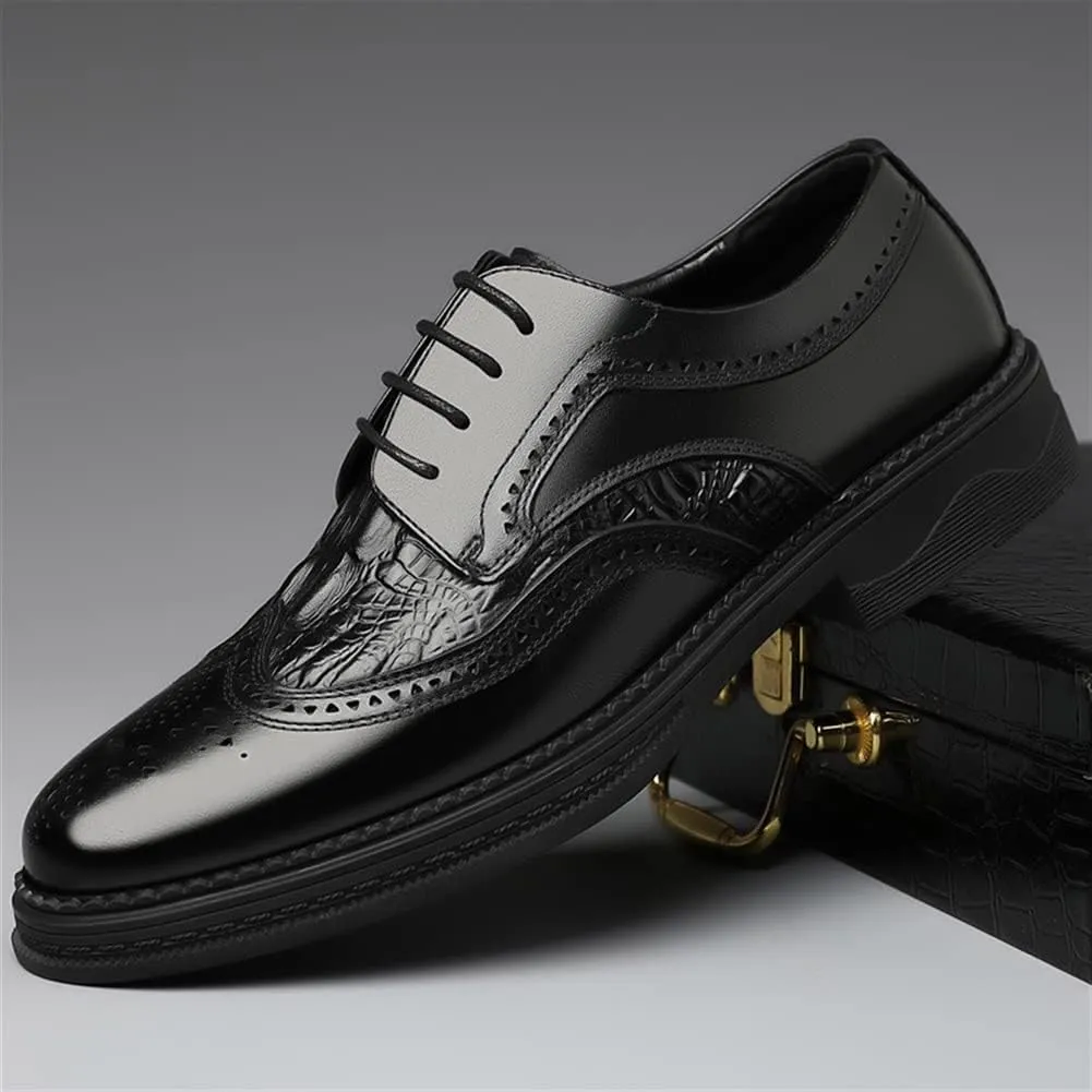 New Oxford Shoes for Men Lace Up Derby Shoes Brogue Embossed Wing tip Crocodile Embossed Leather Non Slip Block Heel Rubber Sole Low Top Party