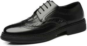 New Oxford Shoes for Men Lace Up Derby Shoes Brogue Embossed Wing tip Crocodile Embossed Leather Non Slip Block Heel Rubber Sole Low Top Party