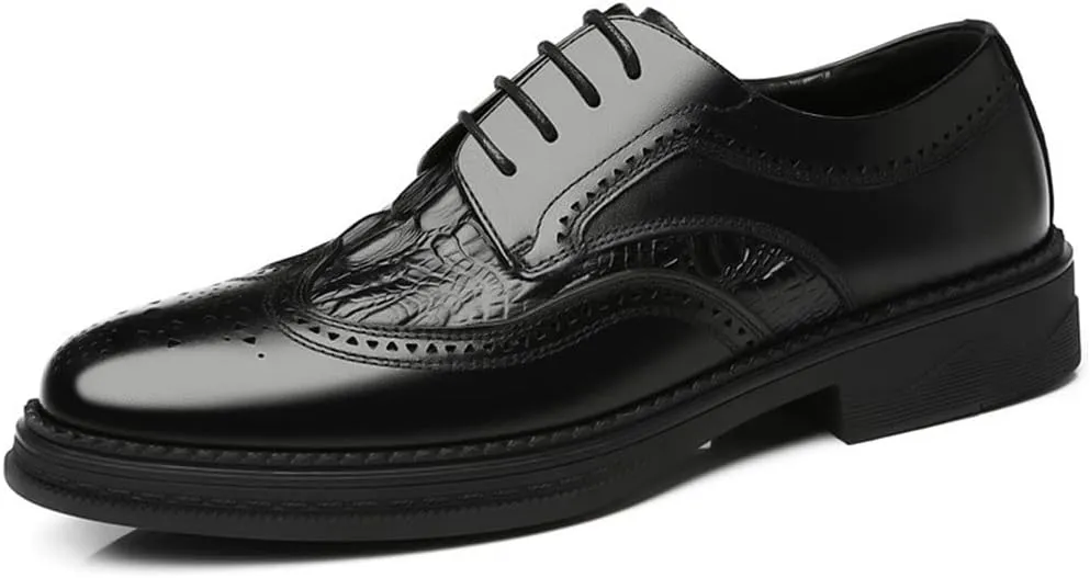 New Oxford Shoes for Men Lace Up Derby Shoes Brogue Embossed Wing tip Crocodile Embossed Leather Non Slip Block Heel Rubber Sole Low Top Party
