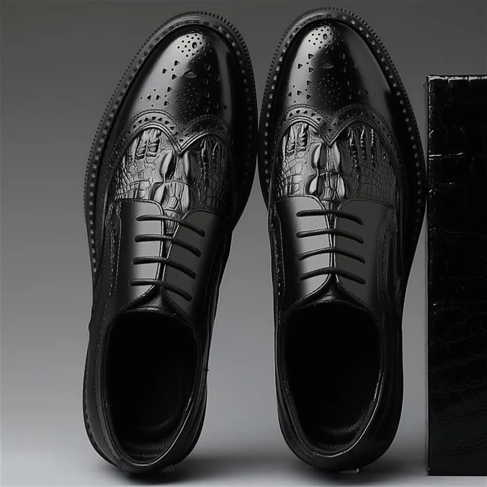 New Oxford Shoes for Men Lace Up Derby Shoes Brogue Embossed Wing tip Crocodile Embossed Leather Non Slip Block Heel Rubber Sole Low Top Party