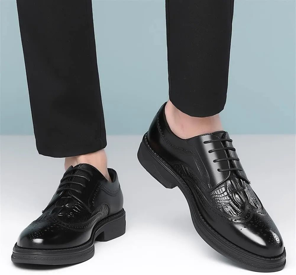 New Oxford Shoes for Men Lace Up Derby Shoes Brogue Embossed Wing tip Crocodile Embossed Leather Non Slip Block Heel Rubber Sole Low Top Party