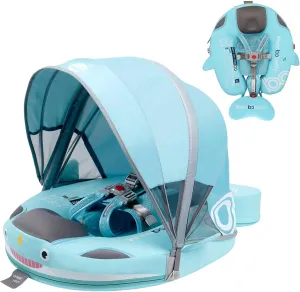 Non-Inflatable Mambobaby Float with Canopy, UV-Protective Baby Swimming Float with Safety Buckle, Anti-Flip Tail Swim Trainer Infant Pool Floats (O04NGreen-O04NGCTRURBKMH01O04)