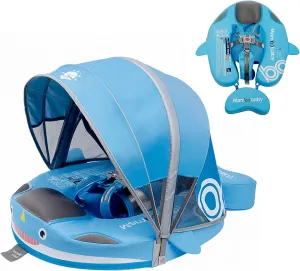 Non-Inflatable Mambobaby Float with Canopy, UV-Protective Baby Swimming Float with Safety Buckle, Anti-Flip Tail Swim Trainer Infant Pool Floats (P04NBlue-P04NBCTRURBKMH01P04)