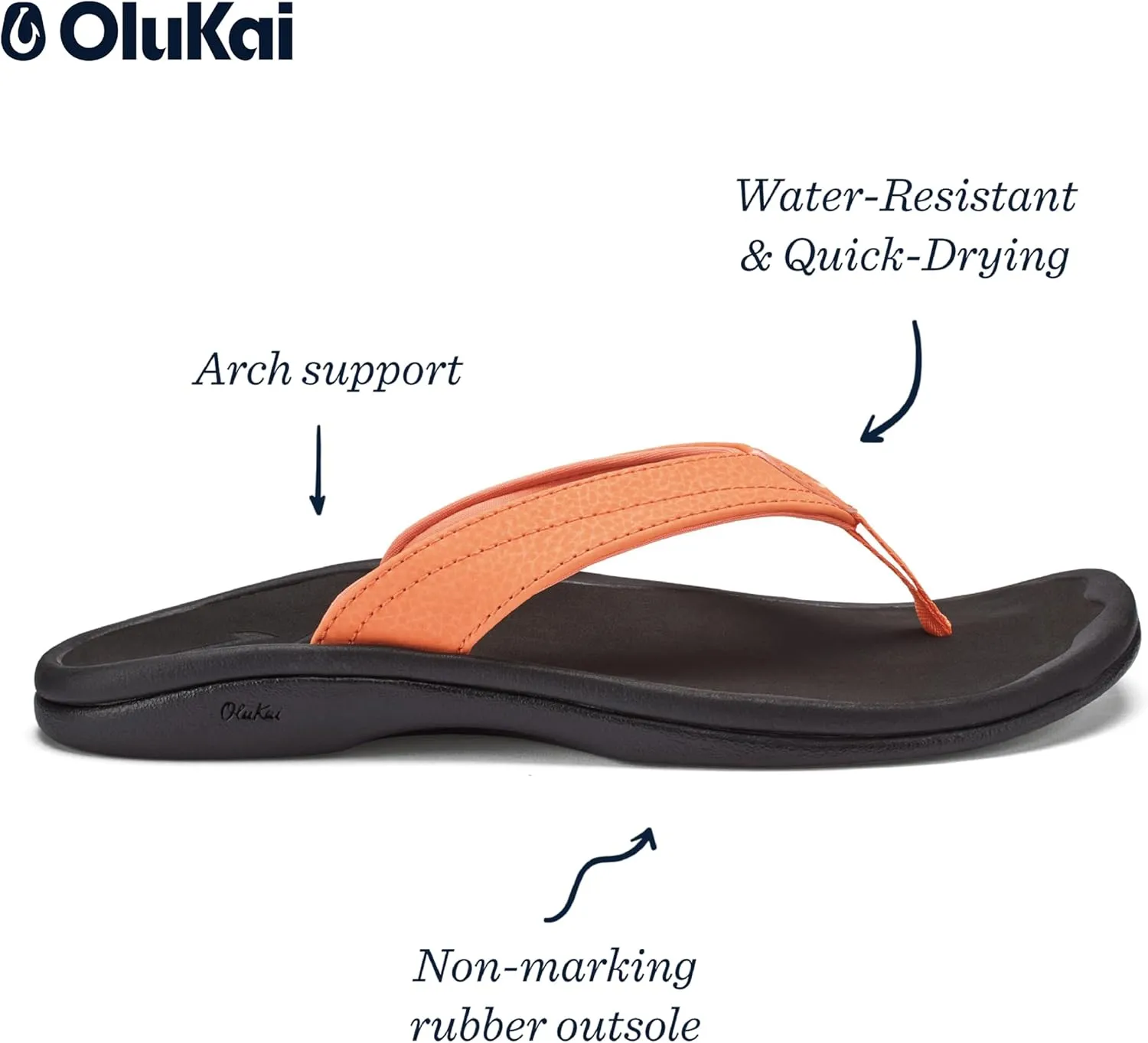 OLUKAI Ohana Women's Beach Sandals, Water Resistant Flip Flops, Arch Support & Comfort Fit, Lightweight & Durable, Enhanced Grip & Traction