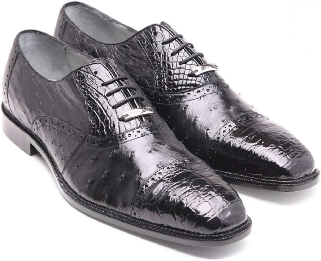 Onesto II Genuine Ostrich and Crocodile Oxford Shoe (11, Black)