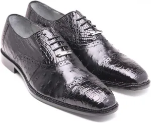 Onesto II Genuine Ostrich and Crocodile Oxford Shoe (11, Black)