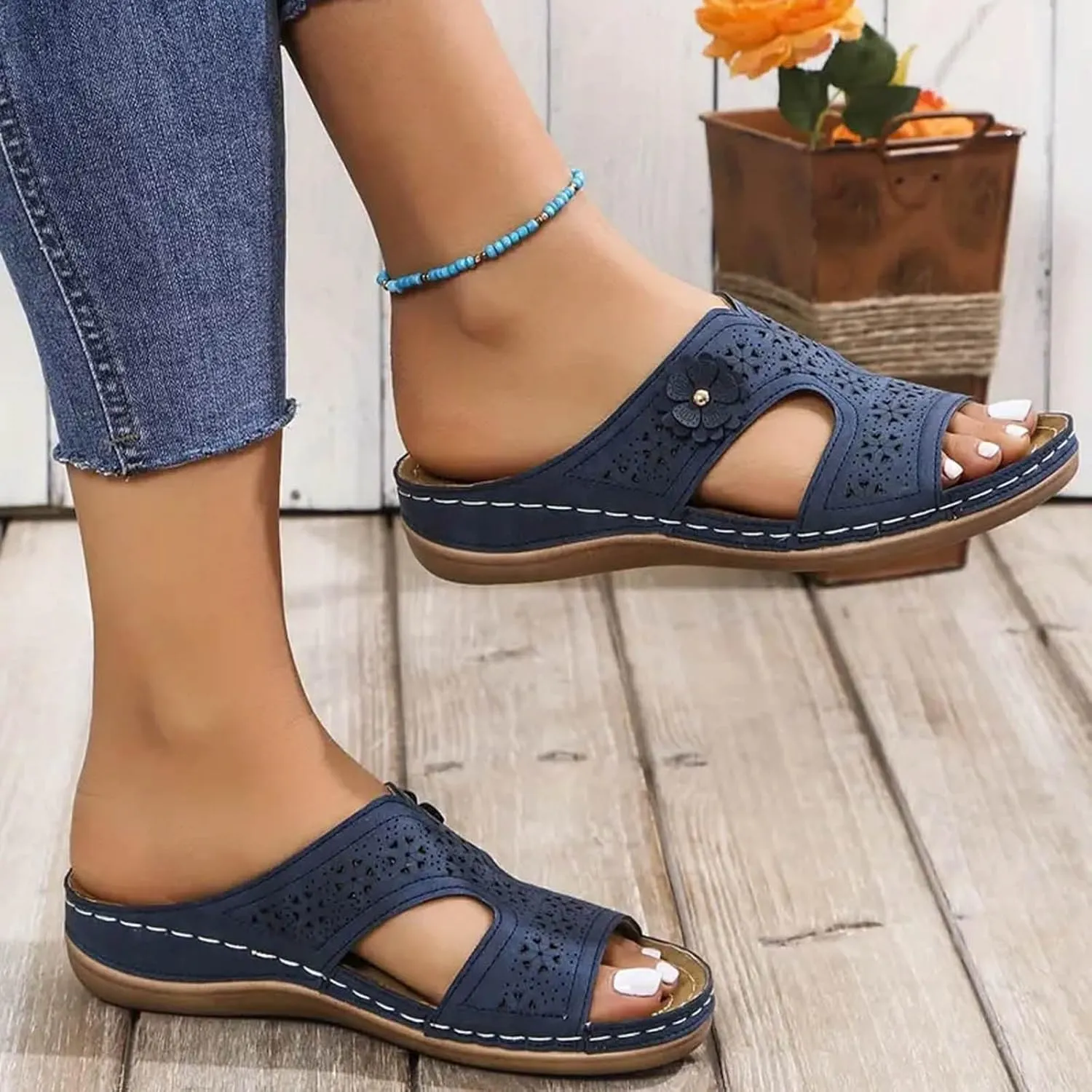 Orthopedic Sandals for Women: Slip On Dressy Summer Comfortable Wedge Sandals Lightweight Walking Sandals with Arch Support