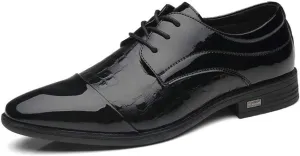 Oxford Dress Shoes for Men Lace Up Crocodile Embossed Cap Toe Shoes Vegan Leather Non Slip Resistant Anti-Slip Low Top Party Suitable for Many Occasions