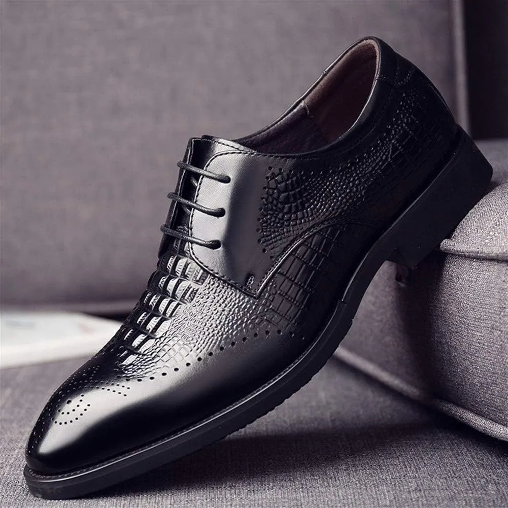 Oxford Shoes for Men Lace Up Brogue Crocodile Print Derby Shoes Cowhide Resistant Non Slip Block Heel Rubber Sole Wedding Suitable for Many Occasions