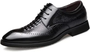 Oxford Shoes for Men Lace Up Brogue Crocodile Print Derby Shoes Cowhide Resistant Non Slip Block Heel Rubber Sole Wedding Suitable for Many Occasions