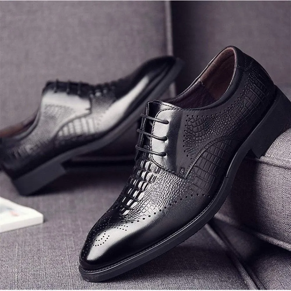 Oxford Shoes for Men Lace Up Brogue Crocodile Print Derby Shoes Cowhide Resistant Non Slip Block Heel Rubber Sole Wedding Suitable for Many Occasions