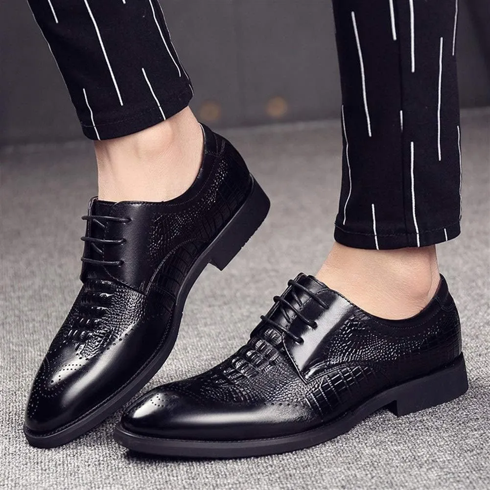Oxford Shoes for Men Lace Up Brogue Crocodile Print Derby Shoes Cowhide Resistant Non Slip Block Heel Rubber Sole Wedding Suitable for Many Occasions