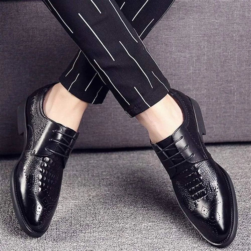 Oxford Shoes for Men Lace Up Brogue Crocodile Print Derby Shoes Cowhide Resistant Non Slip Block Heel Rubber Sole Wedding Suitable for Many Occasions