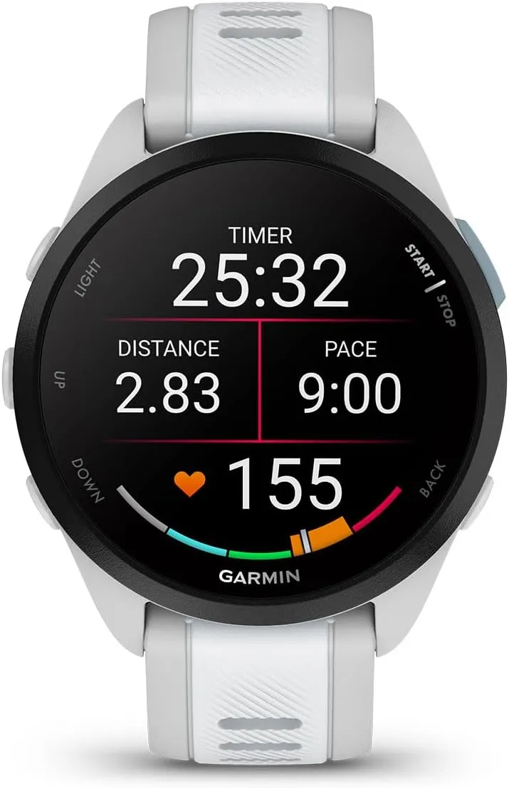 PlayBetter Garmin Forerunner 165 (Mist Gray/Whitestone) Running GPS Smartwatch Gift Box Bundle - AMOLED Touchscreen, 11-Day Battery, Training - Includes HD Screen Protectors, Wall Adapter & Case