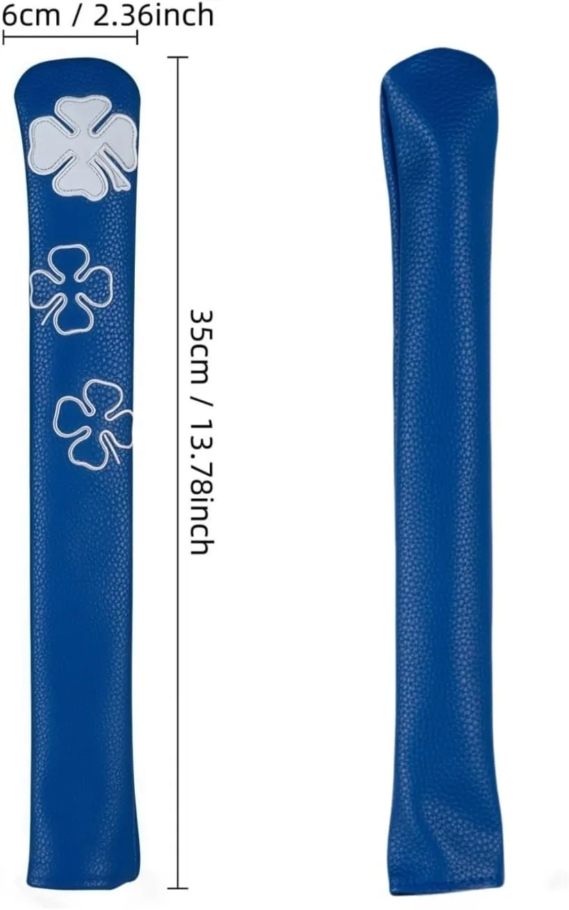 PU Leather Golf Alignment Stick Cover Headcover Lucky Clover Pattern Training Aid Case Golf Indicator Rod Holder Club Protector with Liner Velvet for Aiming Exercise