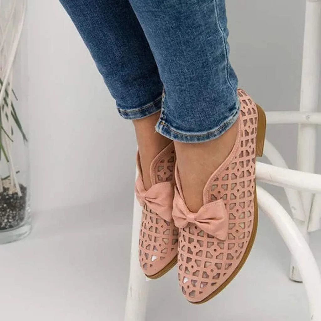 Sandals for Women Platform, Pointed Toe Breathable Wedges Loafers Bowknot Hollow Out Walking Shoes Beach Casual Sandals