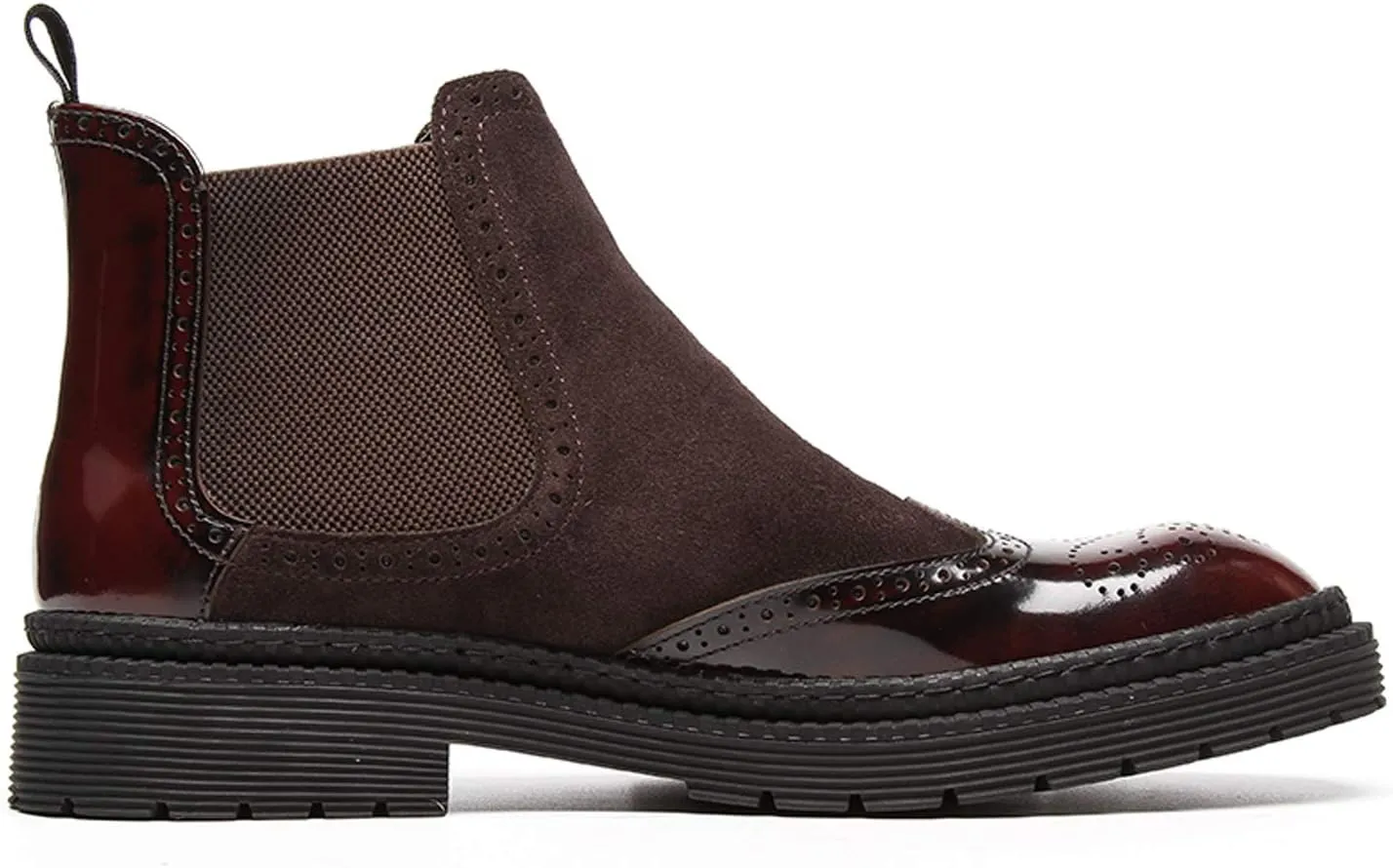 Santimon Mens Causal Chelsea Boots Suede Patent Leather Brogue Ankle Dress Boots for Men Black Red