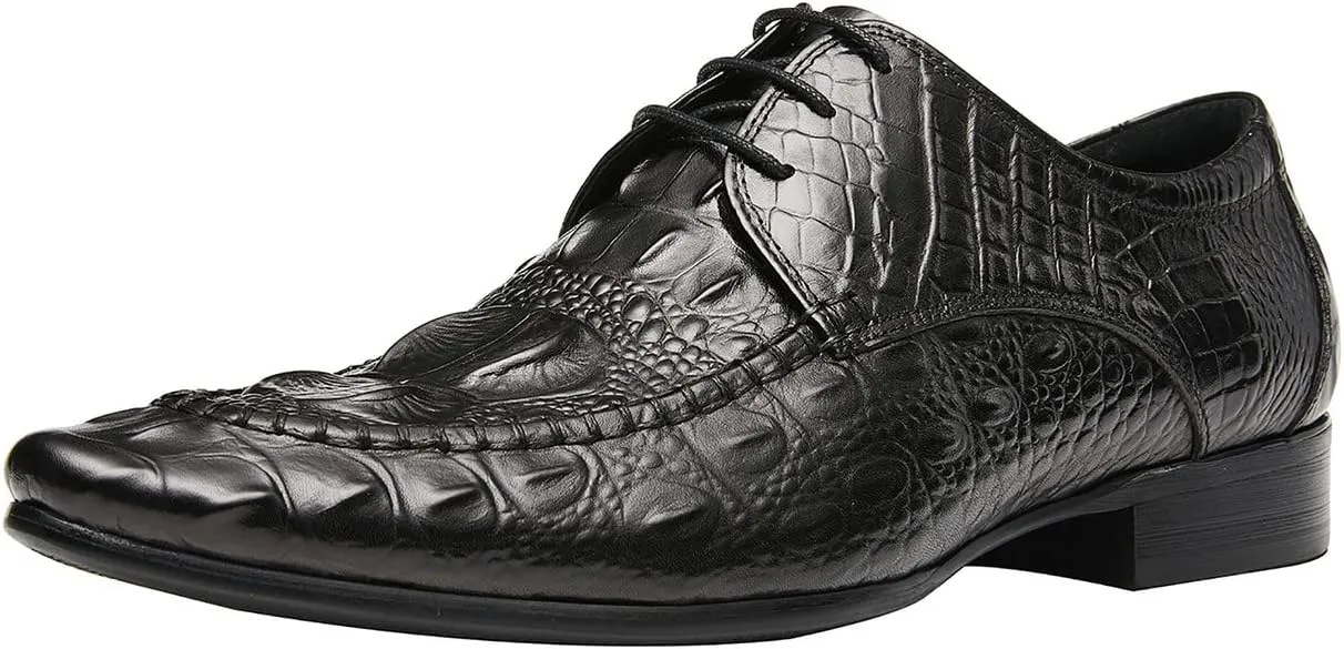Santimon Men's Oxfords Formal Dress Classic Lace-up Wingtip Crocodile Texture Derby Genuine Leather Fashion Comfortable Shoes Buinsess Casual Prom Wedding Tuxedo Shoes for Men