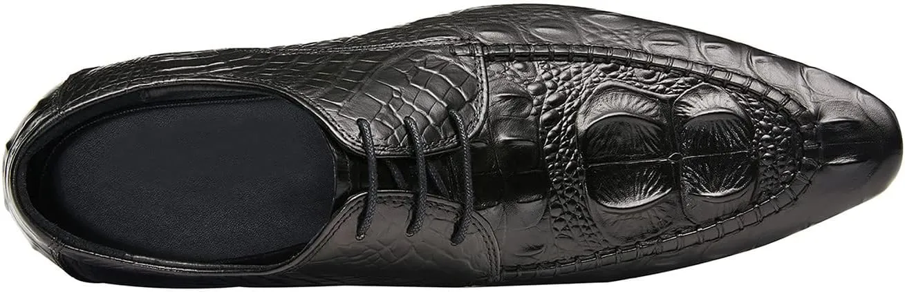 Santimon Men's Oxfords Formal Dress Classic Lace-up Wingtip Crocodile Texture Derby Genuine Leather Fashion Comfortable Shoes Buinsess Casual Prom Wedding Tuxedo Shoes for Men