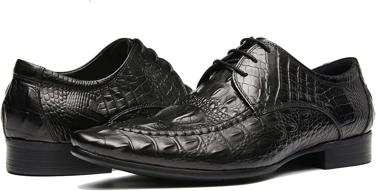 Santimon Men's Oxfords Formal Dress Classic Lace-up Wingtip Crocodile Texture Derby Genuine Leather Fashion Comfortable Shoes Buinsess Casual Prom Wedding Tuxedo Shoes for Men