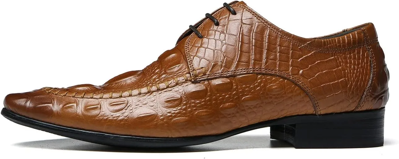 Santimon Men's Oxfords Formal Dress Classic Lace-up Wingtip Crocodile Texture Derby Genuine Leather Fashion Comfortable Shoes Buinsess Casual Prom Wedding Tuxedo Shoes for Men