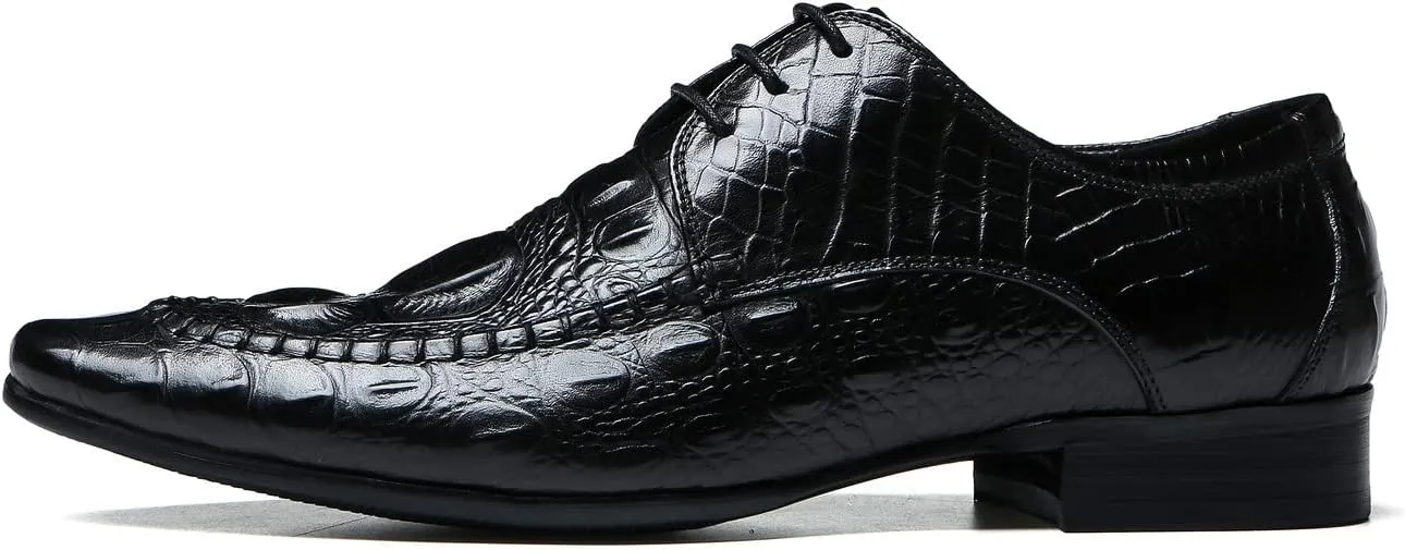 Santimon Men's Oxfords Formal Dress Classic Lace-up Wingtip Crocodile Texture Derby Genuine Leather Fashion Comfortable Shoes Buinsess Casual Prom Wedding Tuxedo Shoes for Men