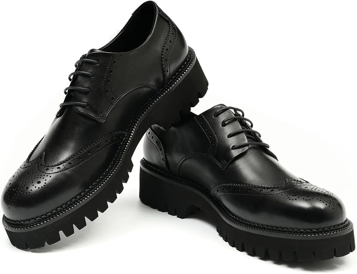 Santimon Men's Oxfords Formal Dress Leather Wingtips Brogues Derby Fashion Handmade Casual Shoes for Men