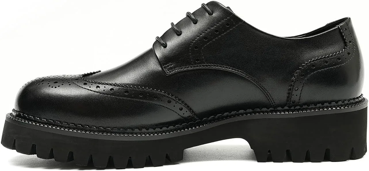 Santimon Men's Oxfords Formal Dress Leather Wingtips Brogues Derby Fashion Handmade Casual Shoes for Men