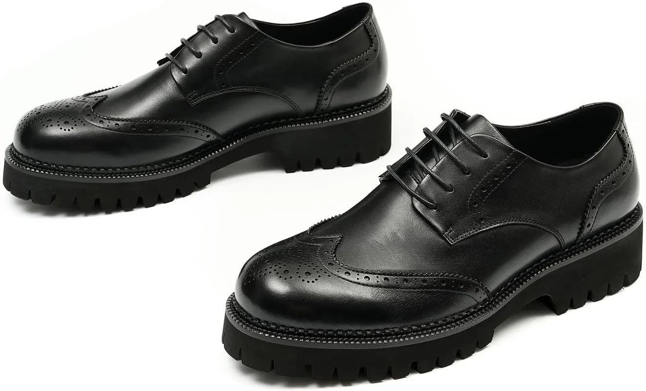 Santimon Men's Oxfords Formal Dress Leather Wingtips Brogues Derby Fashion Handmade Casual Shoes for Men