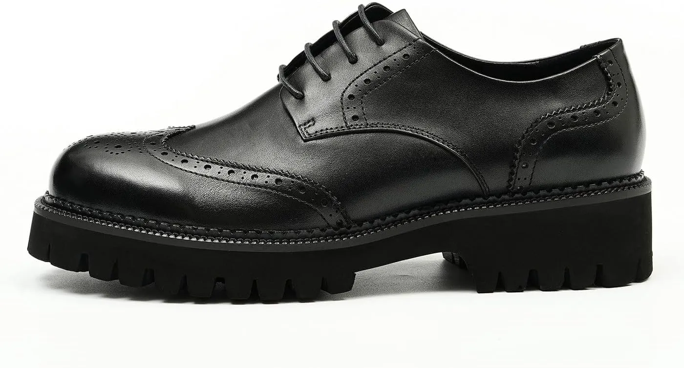 Santimon Men's Oxfords Formal Dress Leather Wingtips Brogues Derby Fashion Handmade Casual Shoes for Men