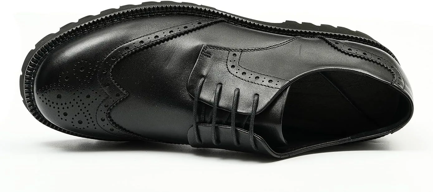 Santimon Men's Oxfords Formal Dress Leather Wingtips Brogues Derby Fashion Handmade Casual Shoes for Men