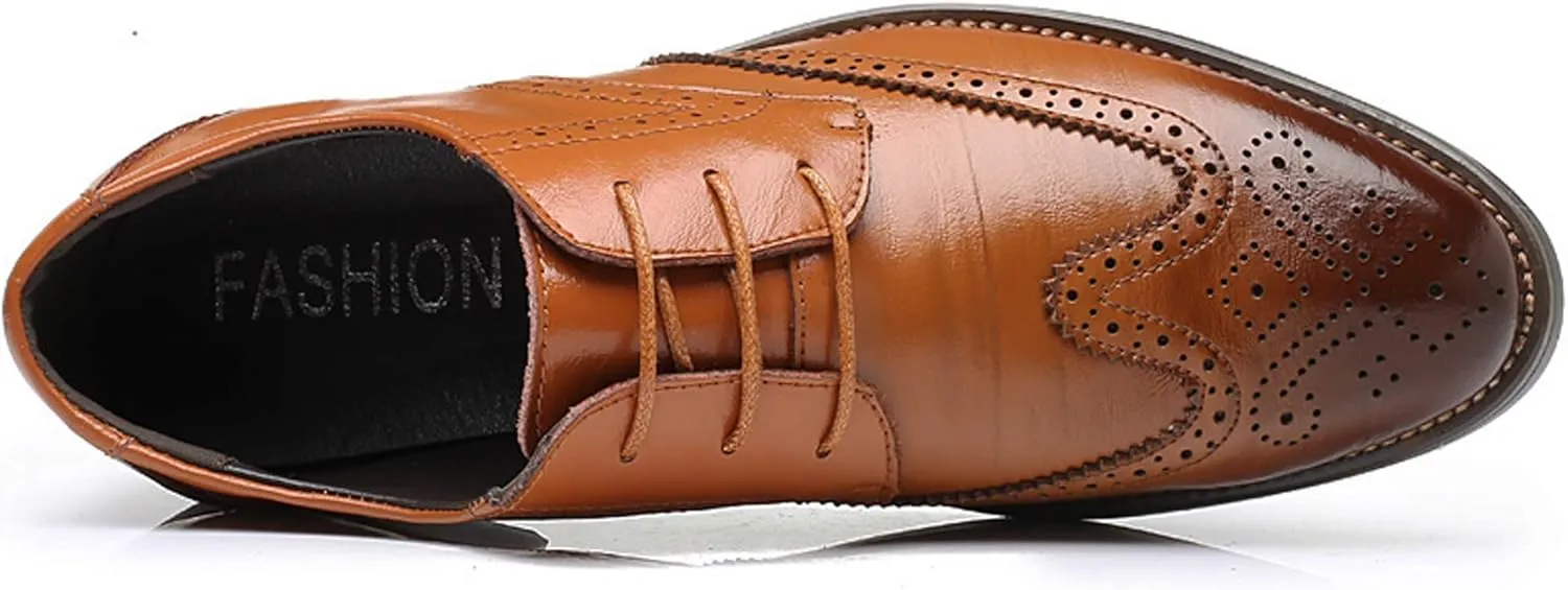 Santimon Men's Wingtip Oxford Shoes Classic Brogue Dress PU Leather Lace Up Casual Shoes