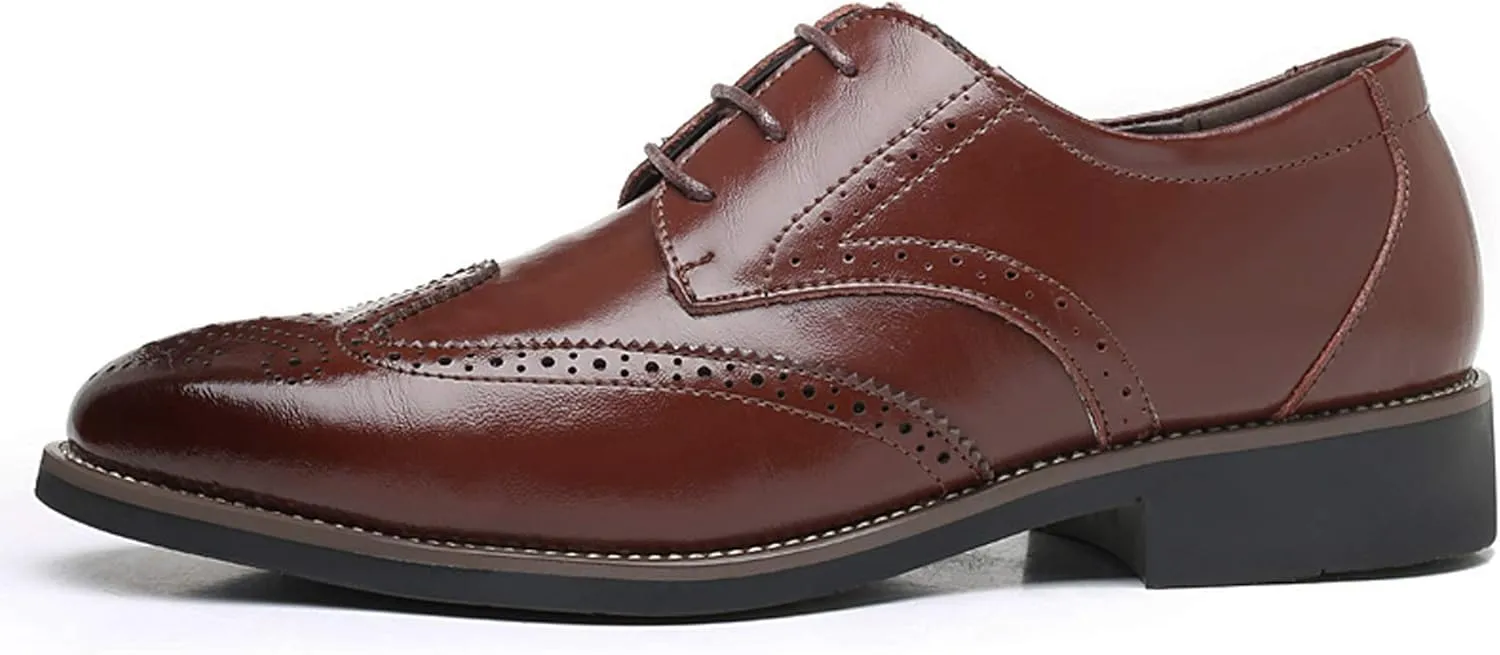 Santimon Men's Wingtip Oxford Shoes Classic Brogue Dress PU Leather Lace Up Casual Shoes
