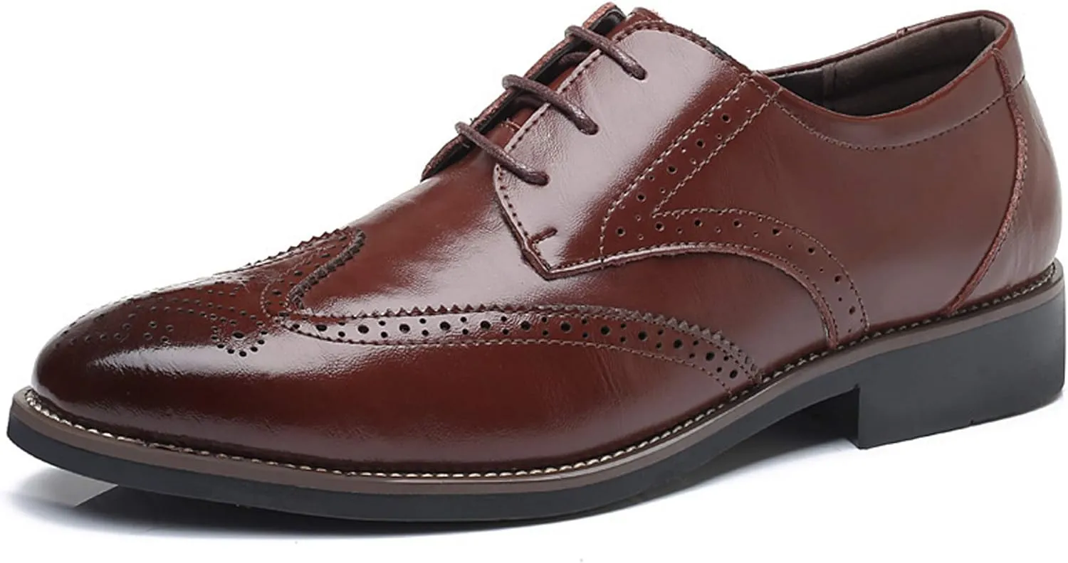 Santimon Men's Wingtip Oxford Shoes Classic Brogue Dress PU Leather Lace Up Casual Shoes