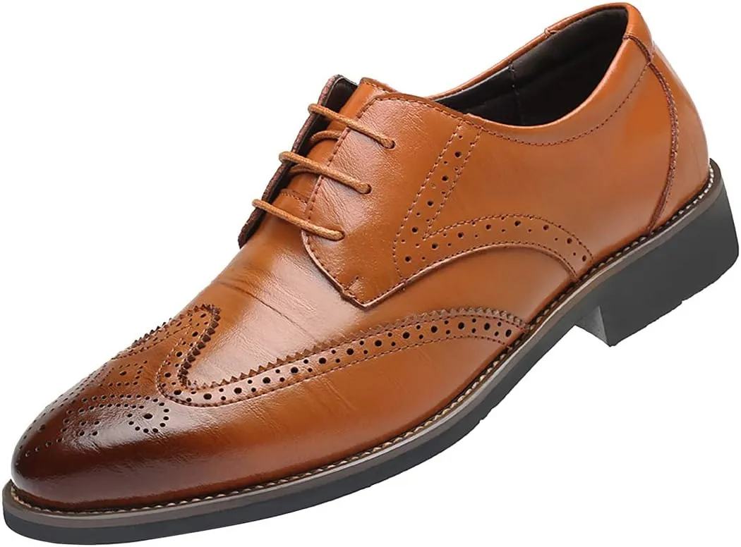 Santimon Men's Wingtip Oxford Shoes Classic Brogue Dress PU Leather Lace Up Casual Shoes