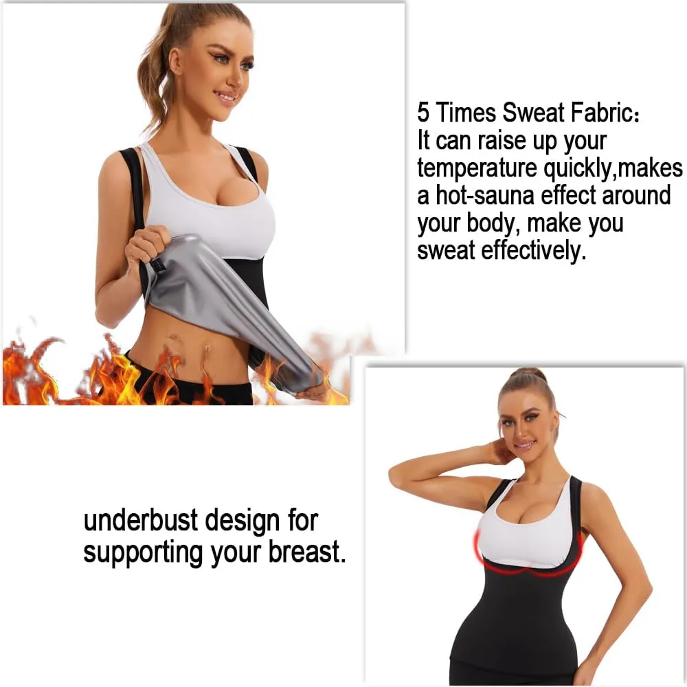 Sauna Vest for Women Sweat Tank Top Sauna Suit Workout T Shirt Waist Trainer Body Shaper Exercise Gym