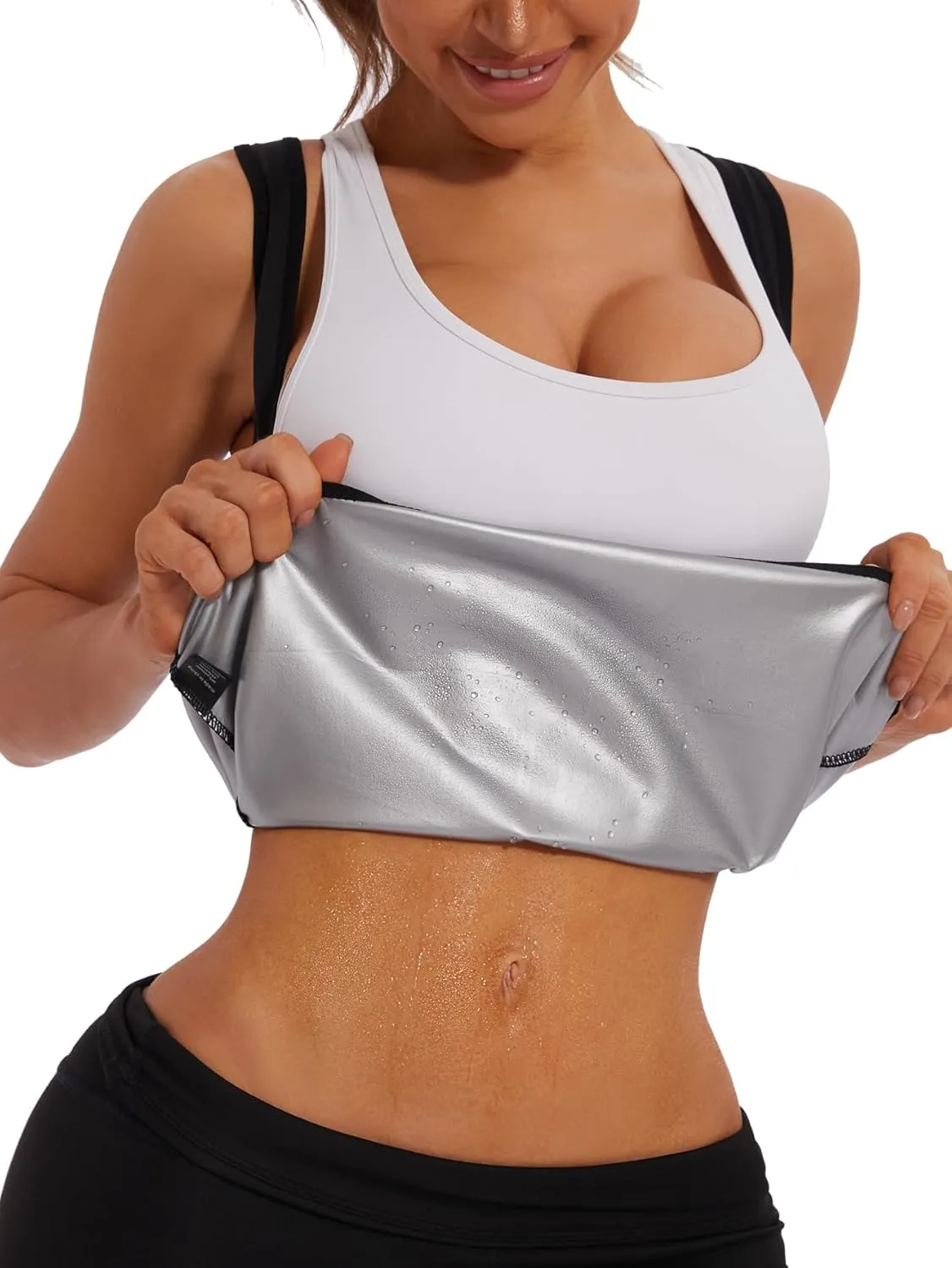 Sauna Vest for Women Sweat Tank Top Sauna Suit Workout T Shirt Waist Trainer Body Shaper Exercise Gym