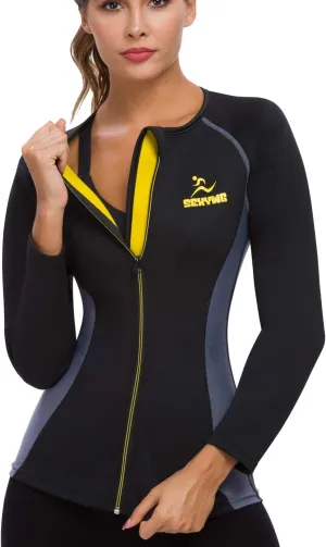 SEXYWG Women Sauna Shirt Neoprene Sauna Jacket Sauna Top Suit Workout Body Shaper Long Sleeve