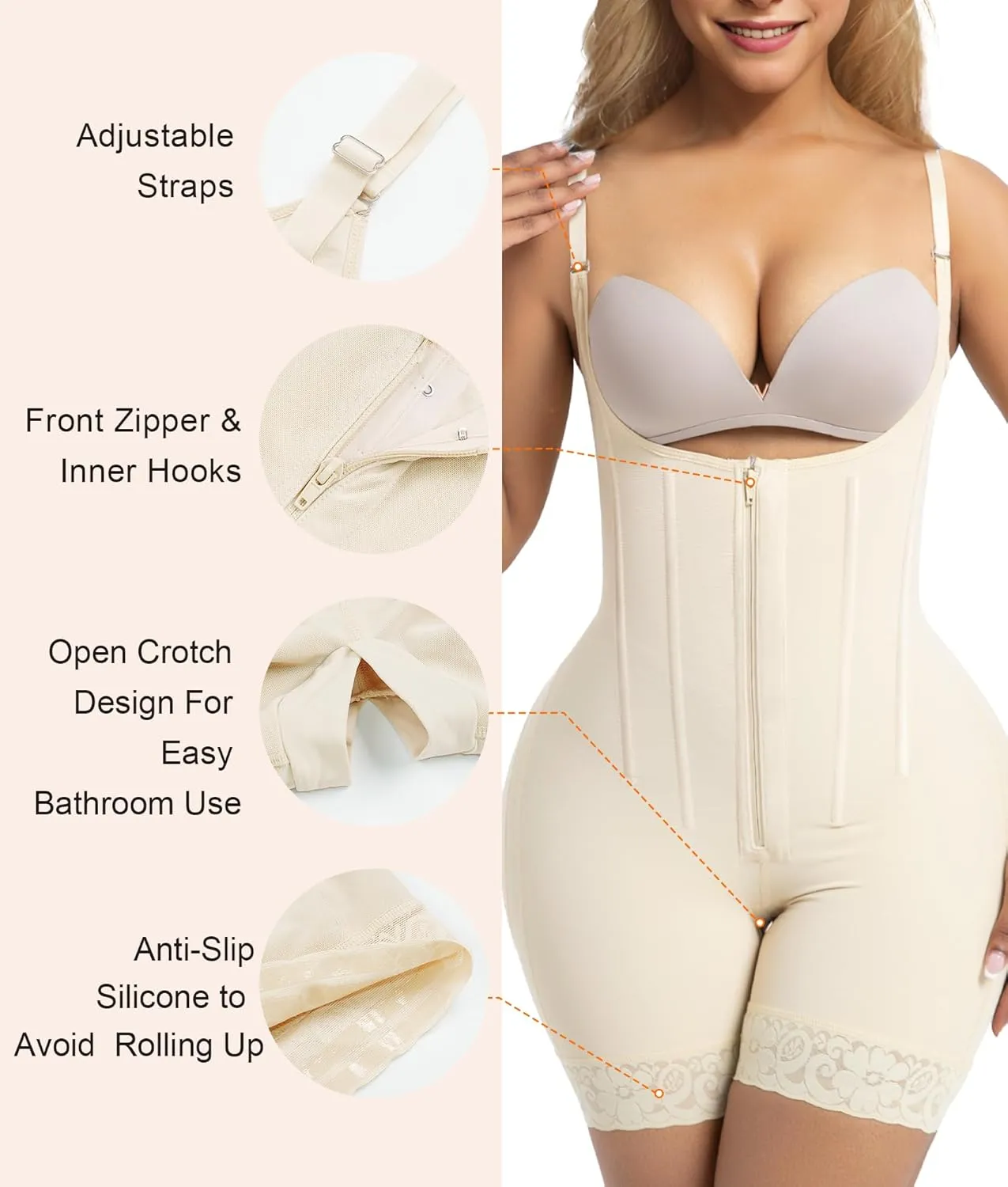 SHAPERX Shapewear for Women Tummy Control Body Shaper Butt Lifter Bodysuit Postpartum Girdles with Adjustable Straps