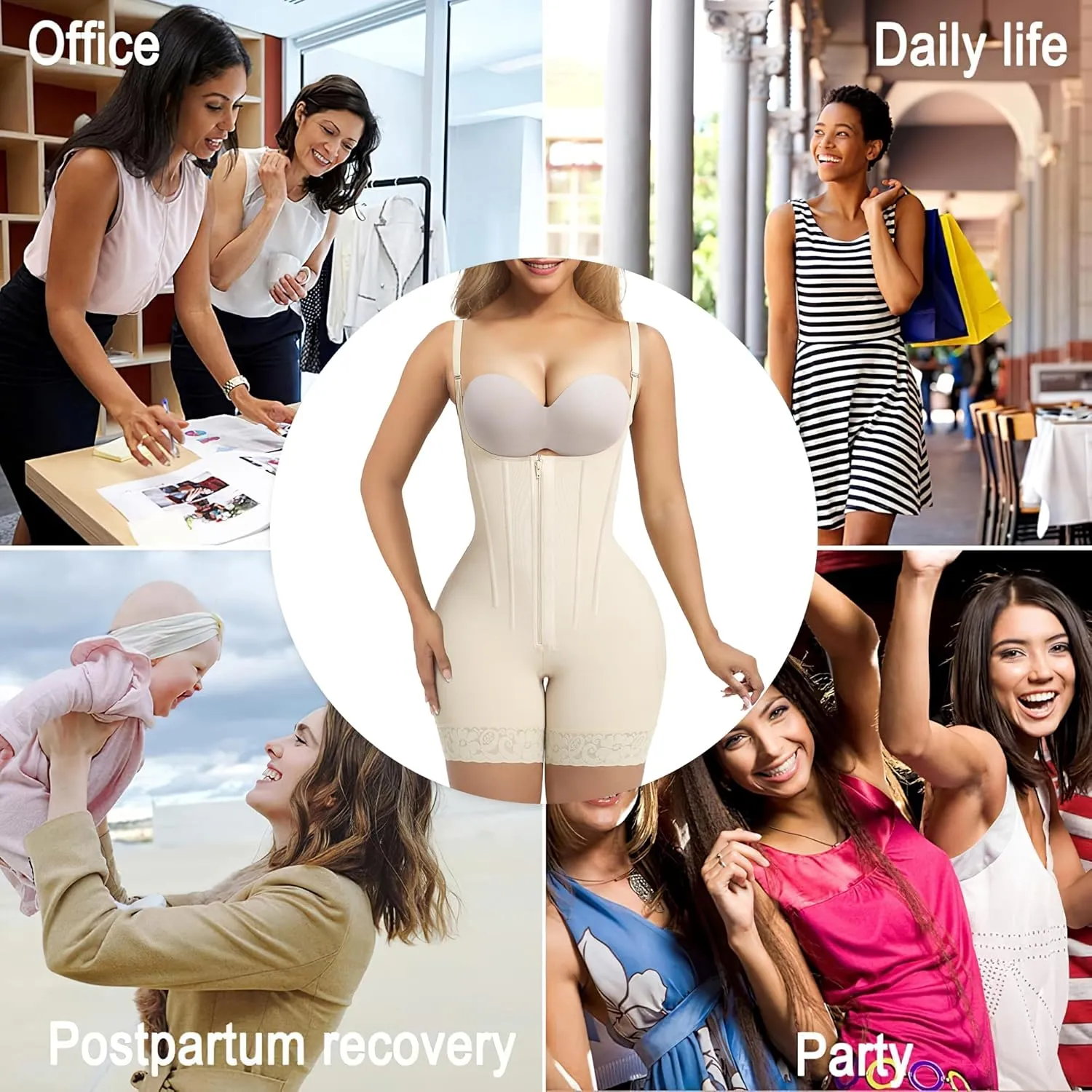 SHAPERX Shapewear for Women Tummy Control Body Shaper Butt Lifter Bodysuit Postpartum Girdles with Adjustable Straps