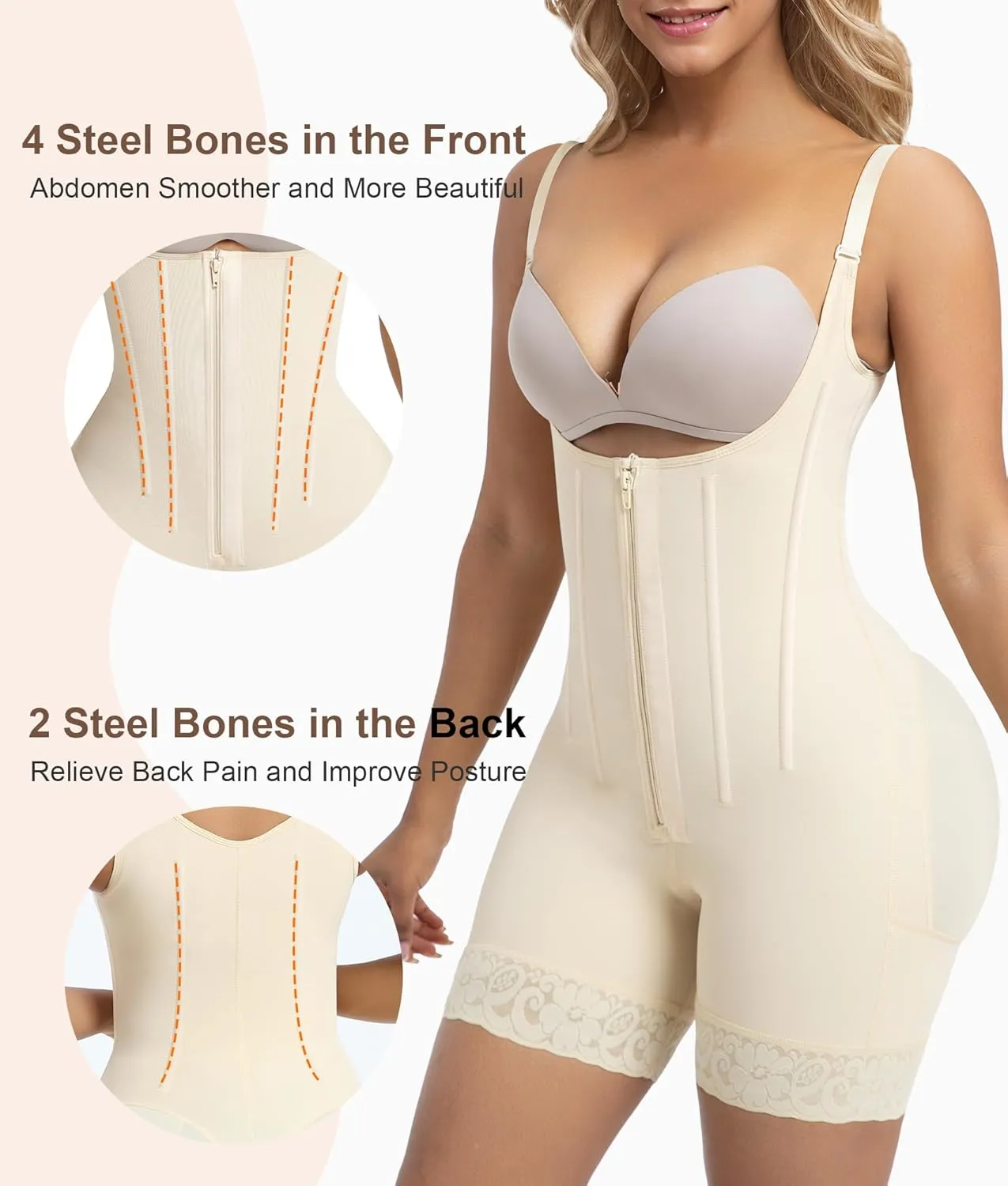 SHAPERX Shapewear for Women Tummy Control Body Shaper Butt Lifter Bodysuit Postpartum Girdles with Adjustable Straps