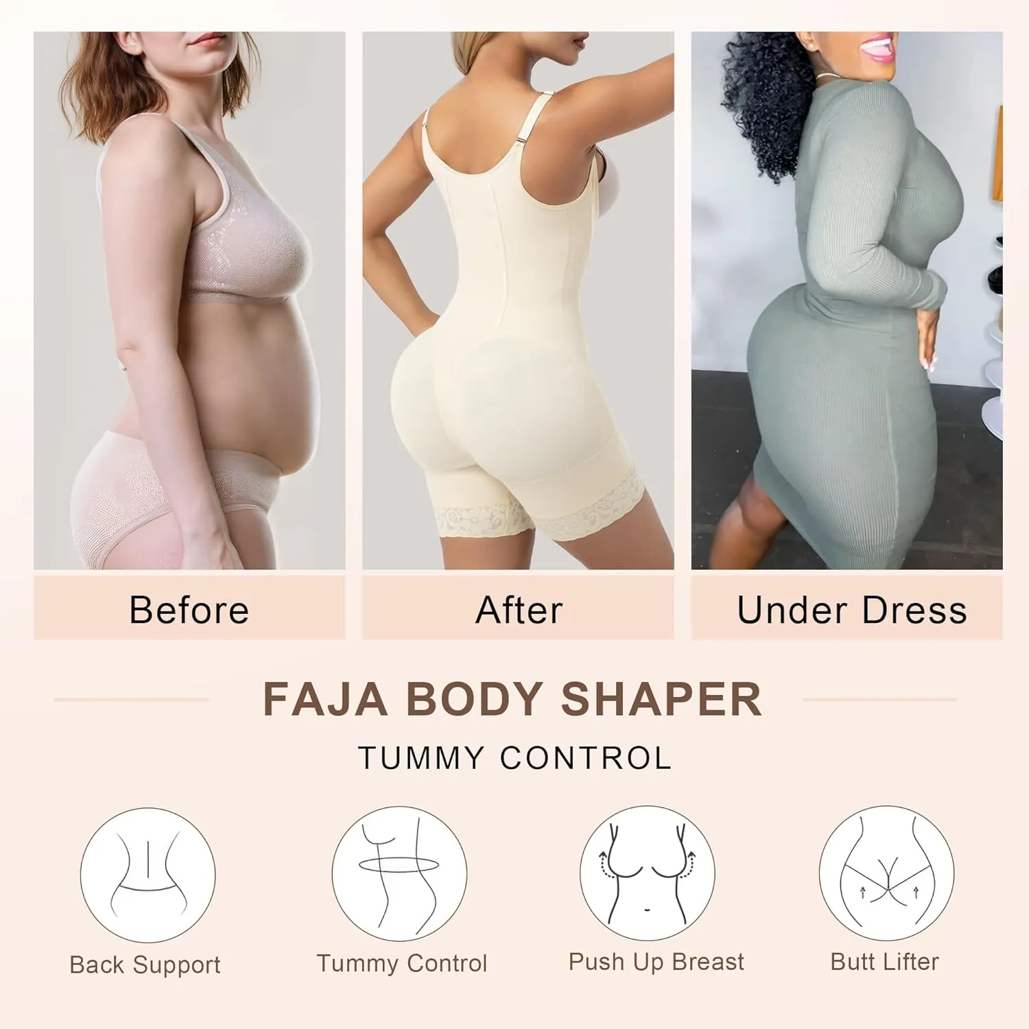 SHAPERX Shapewear for Women Tummy Control Body Shaper Butt Lifter Bodysuit Postpartum Girdles with Adjustable Straps